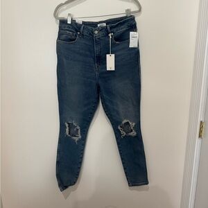 Good American High Rise Distressed Jeans - Dark Blue